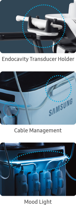 ultrasound equipment with ultrasound transducer holder, Cable management, ultrasound equipment with supporting Light