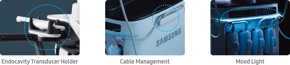 ultrasound equipment with ultrasound transducer holder, Cable management, ultrasound equipment with supporting Light